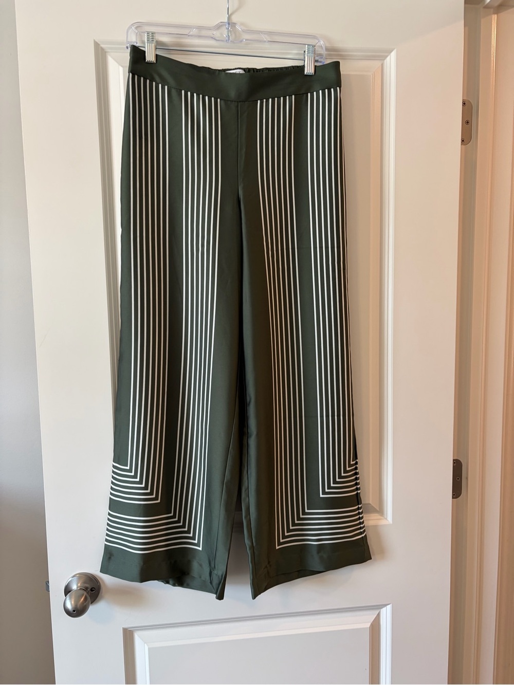 LOFT Olive Green Striped Wide-Leg Pants